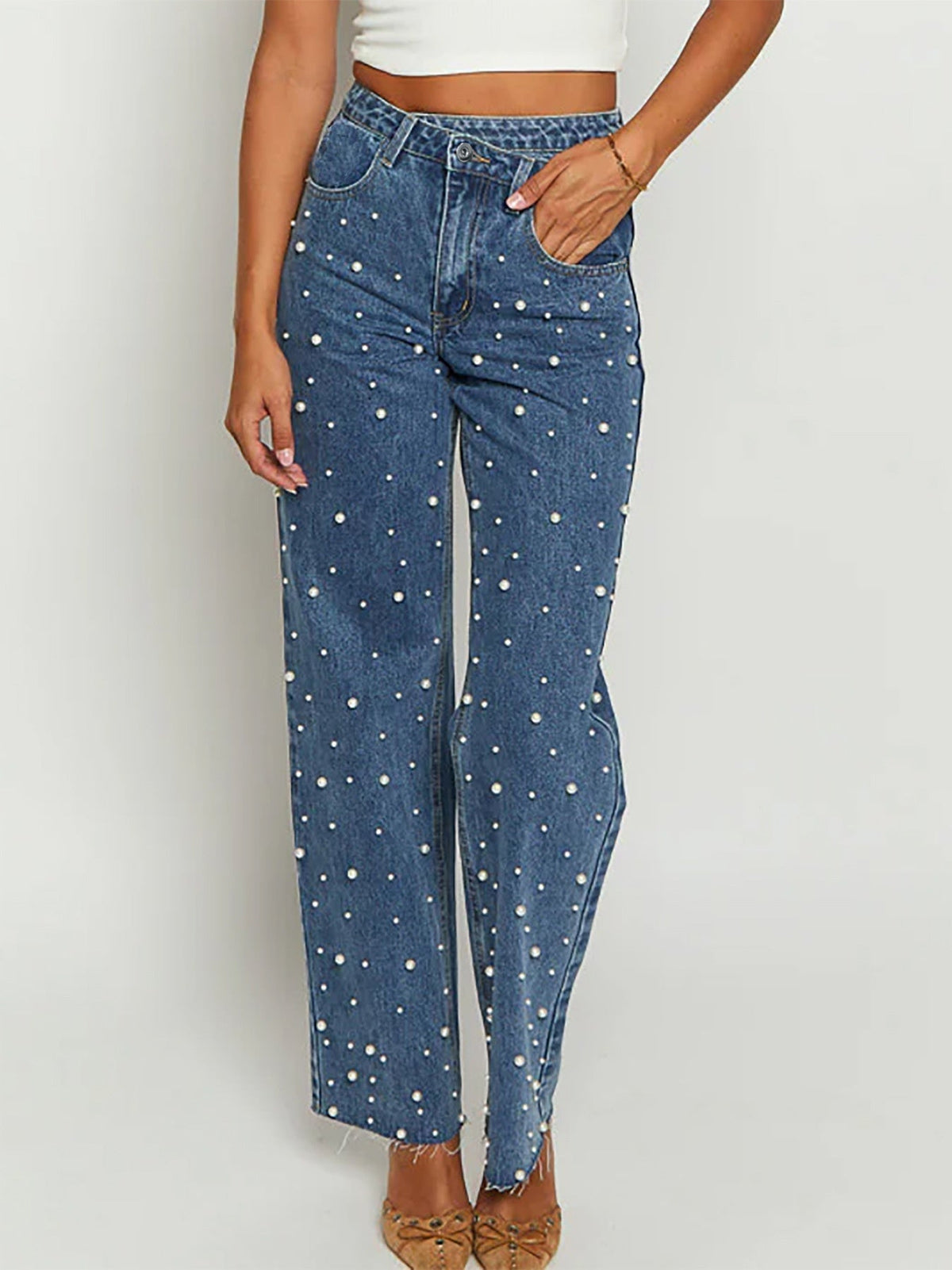 Detailed Mid-Waist Jeans