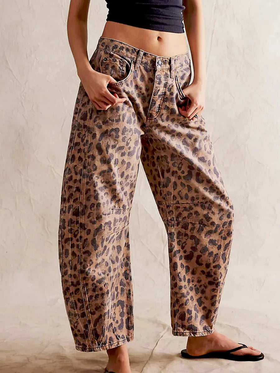 Zephyrine - Leopard Print Barrel Jeans